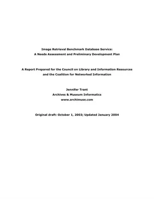 Cover image for Image Retrieval Benchmark Database Service: A Needs Assessment and Preliminary Development Plan