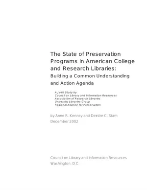 Cover image for The State of Preservation Programs in American College and Research Libraries: Building a Common Understanding and Action Agenda