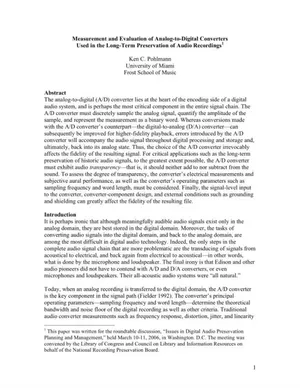 Cover image for Measurement and Evaluation of Analog-to-Digital Converters Used in the Long-Term Preservation of Audio Recordings
