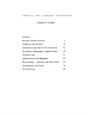 Cover image for COUNCIL ON LIBRARY RESOURCES: A REVIEW OF ITS WORK