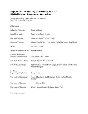 Cover image for Report of the Making of America II DTD DLF Workshop