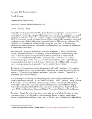 Cover image for Surveying the E-Journal Preservation Landscape