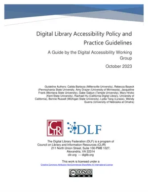 Cover image for Digital Library Accessibility Policy and Practice Guidelines: A Guide by the Digital Accessibility Working Group
