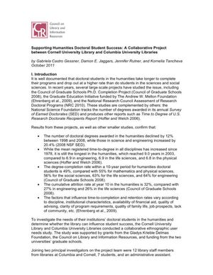Cover image for Supporting Humanities Doctoral Student Success: A Collaborative Project between Cornell University Library and Columbia University Libraries