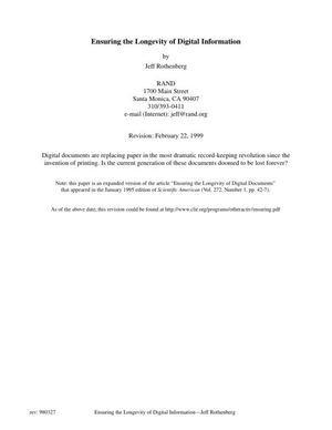 Cover image for Ensuring the Longevity of Digital Information