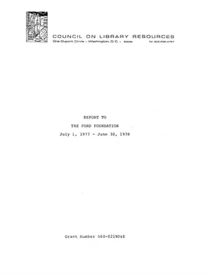 Cover image for REPORT TO THE FORD FOUNDATION: July 1, 1977 - June 30, 1978