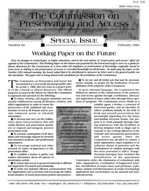Cover image for The Commission on Preservation and Access Working Paper on the Future