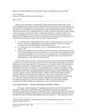 Cover image for Head in the Clouds and Boots on the Ground: Science, Cyberinfrastructure and CLIR