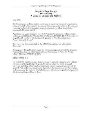 Cover image for Magnetic Tape Storage and Handling: A Guide for Libraries and Archives