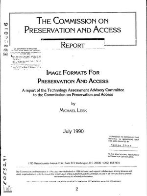 Cover image for Image Formats for Preservation and Access: A Report of the Technology Assessment Advisory Committee