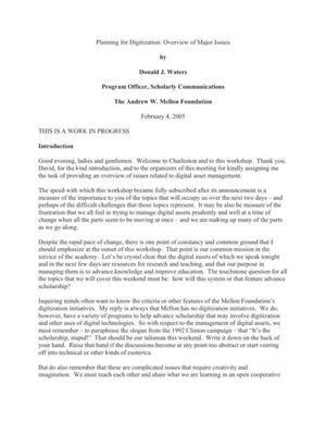 Cover image for Planning for Digitization: Overview of Major Issues